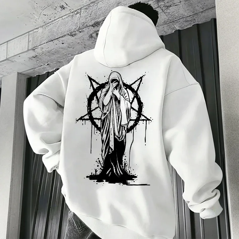 2025, trendige Herren-Kapuzenpullover, Satan, dämonischer Druck, Herbst-Winter, lässige Sportbekleidung, urbane Streetwear, männliche Top-Herrenbekleidung