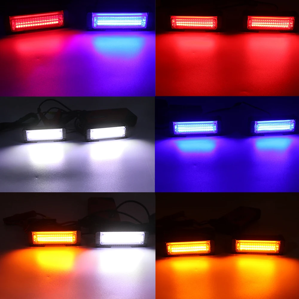 2 في 1 COB مصبغة ضوء إحترافي 12 فولت الشرطة ستروب وامض منارة الأزرق الأحمر العنبر تحذير أضواء للمركبات سيارة فان SUV الطرق الوعرة