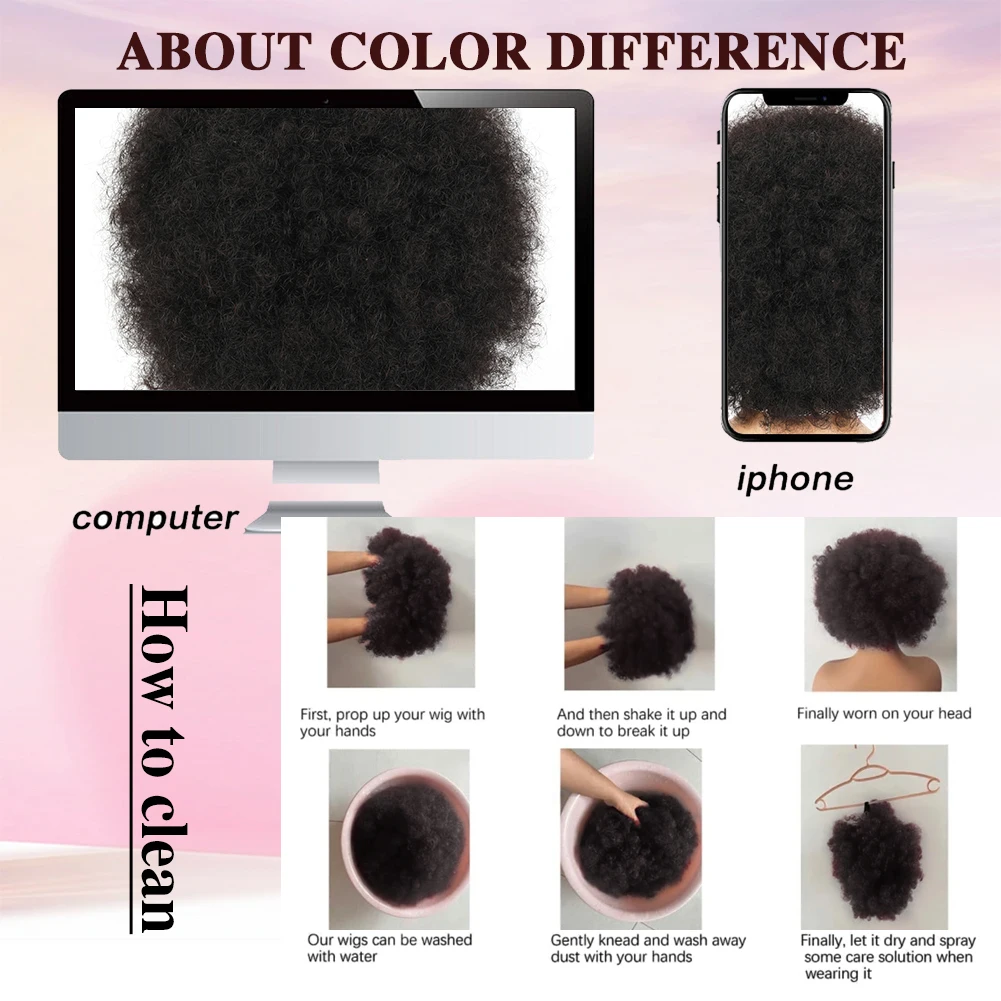 Wig rambut manusia hitam keriting ikal Afro lembut untuk wanita hitam Wig Afro pendek Wig besar memantul dan lembut alami untuk wanita