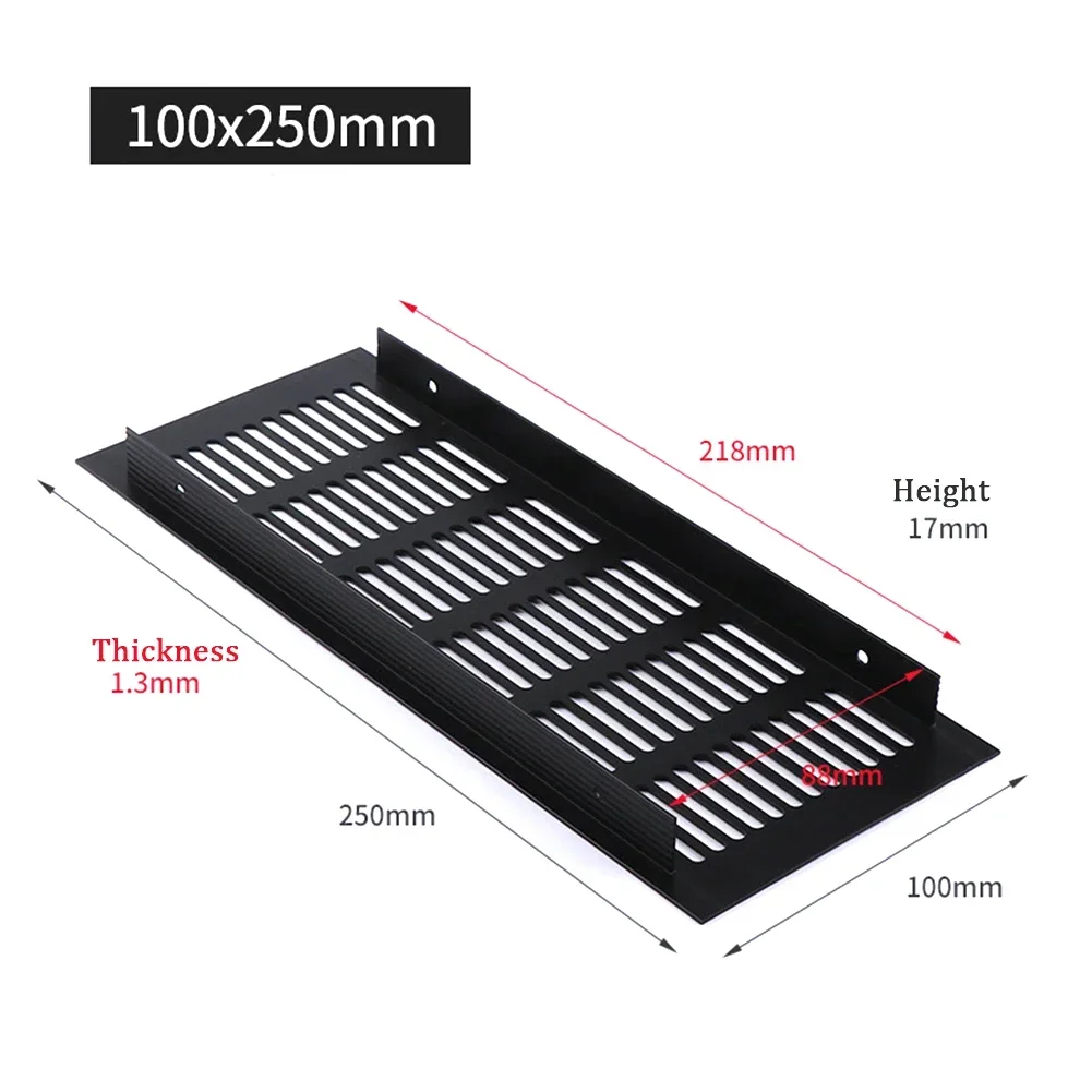 Rejilla de ventilación de aluminio para armario, cubierta Rectangular para aire acondicionado, decoración del hogar, 100mm, 1 unidad