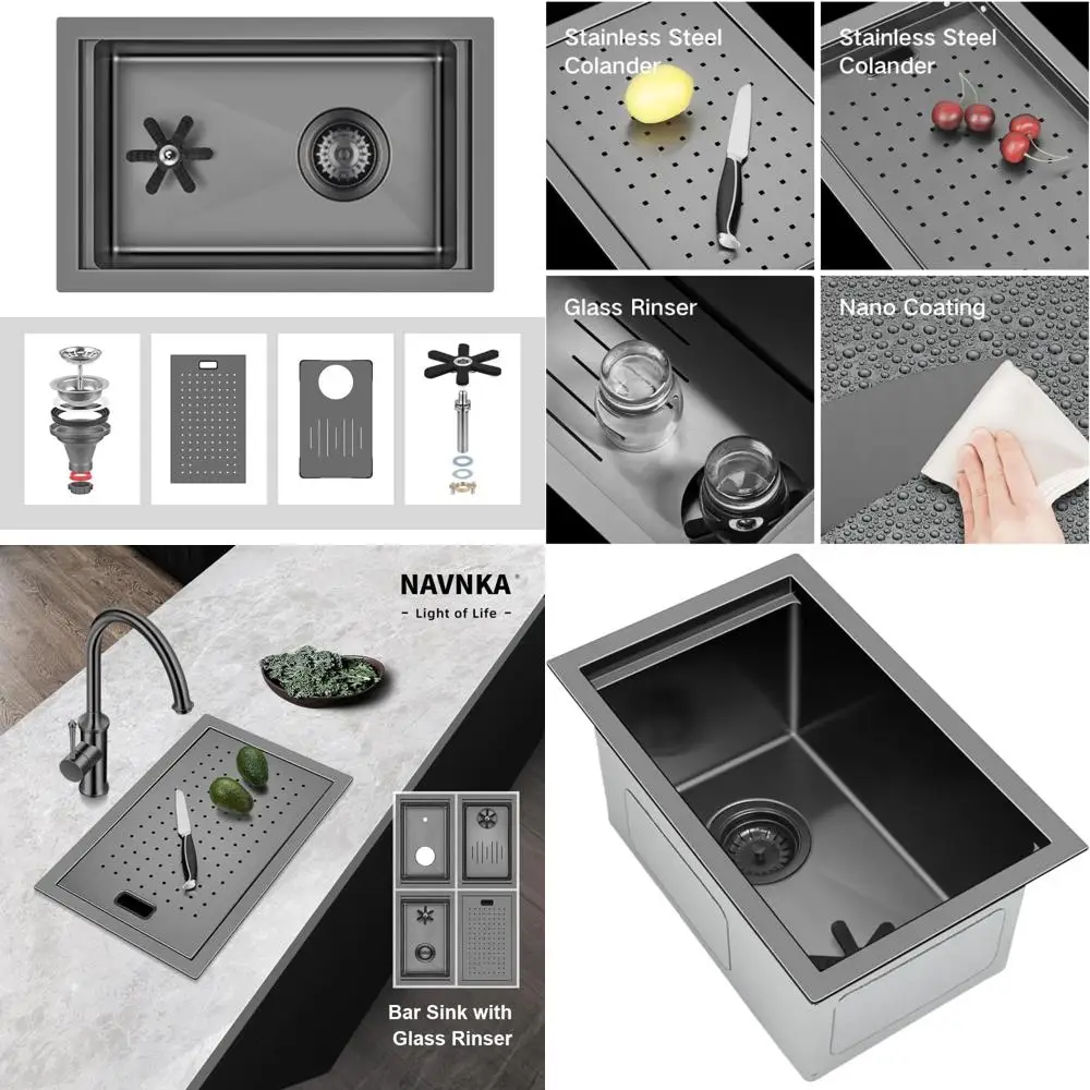 

19 Inch Single Bowl Bar Sink in 16 Gauge T-304 Stainless Steel with Glass Rinser, Suitable for Undermount or Drop-in Installatio