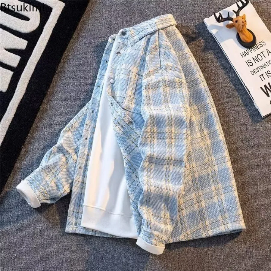 

New Style Woolen Jackets Men's Fashion Vintage Plaid Shirt Coats Spring Autumn Long Sleeve Casual Jackets Loose Versatile Tops