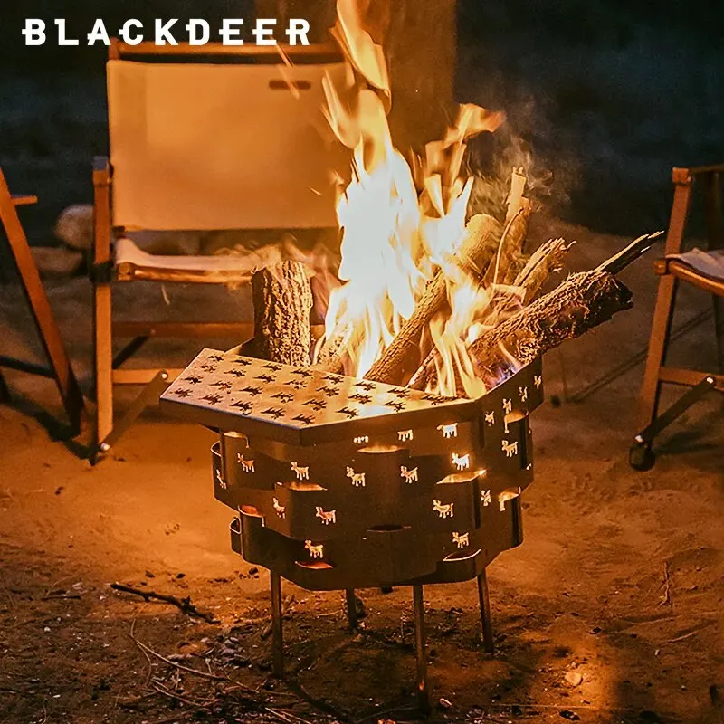 Blackdeer Outdoor Stainless Steel Fire Pit Engraved Deer Pattern Hexagon Wood Stove Burning Bonfire Camping