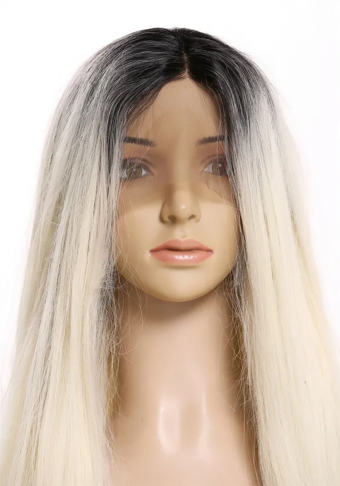 Peruca feminina renda frontal monofilamento separação longa reta ombre preto loiro
