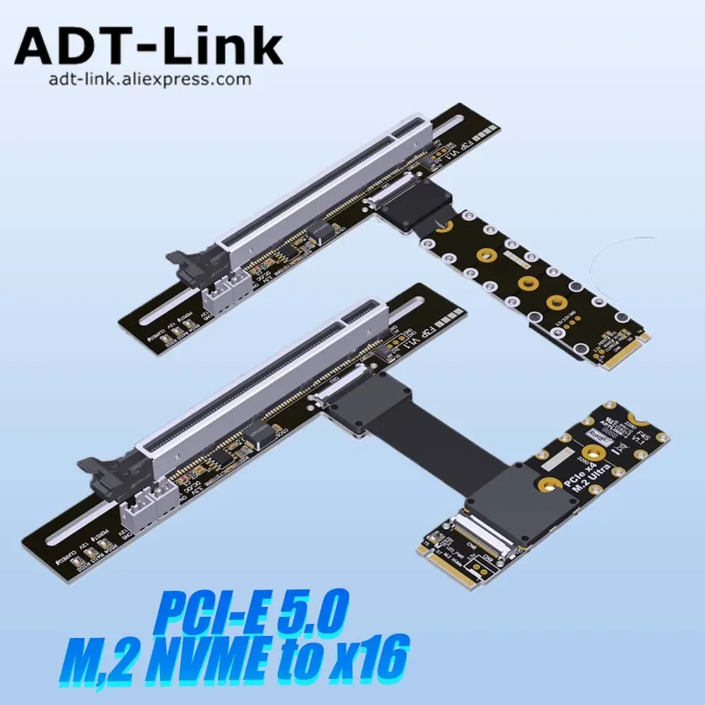 ADT PCIe 5.0 M.2 NGFF NVMe To X16 Graphics Board Extension Cable FFC High Speed Express for F43SP,F43SP-TL,F43SP-TR,F43SP-TU