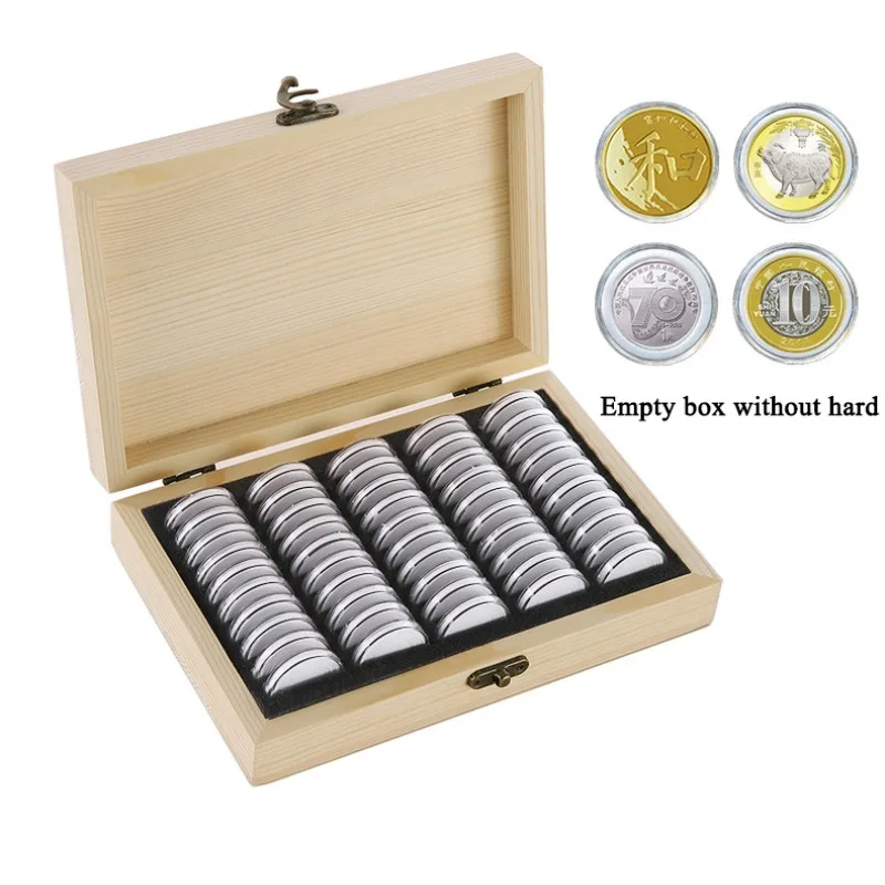 

50pcs Coin Collection Organizer Coin Capsule Wooden Display Box Adjustable Antioxidant Wooden Commemorative Coin Collection Case