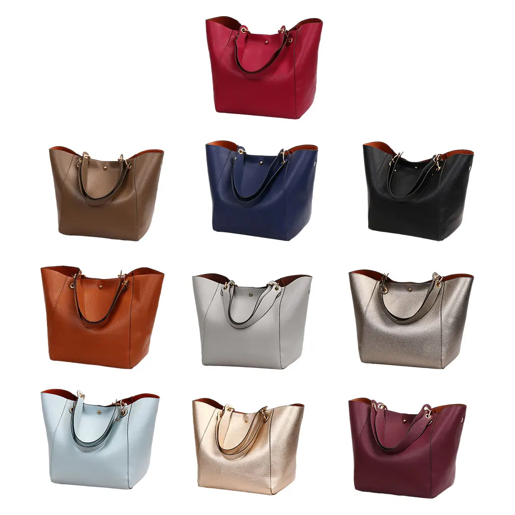 Bolsa clássica de couro PU para mulheres, sacola de grande capacidade, bolsa de mão, bolsa de ombro com alça superior, moda, 2 peças