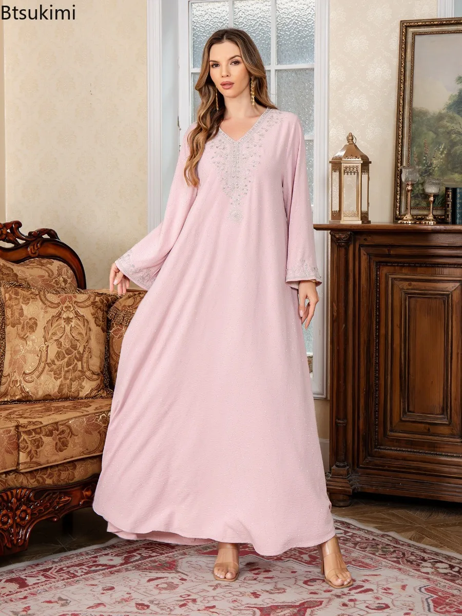 

Muslim Abayas Arabic Embroidery Kaftan Women's Elegant Dresses Dubai Kaftan Eid Ramadan Caftan Robe Jalabiya Turkey Morocco Gown