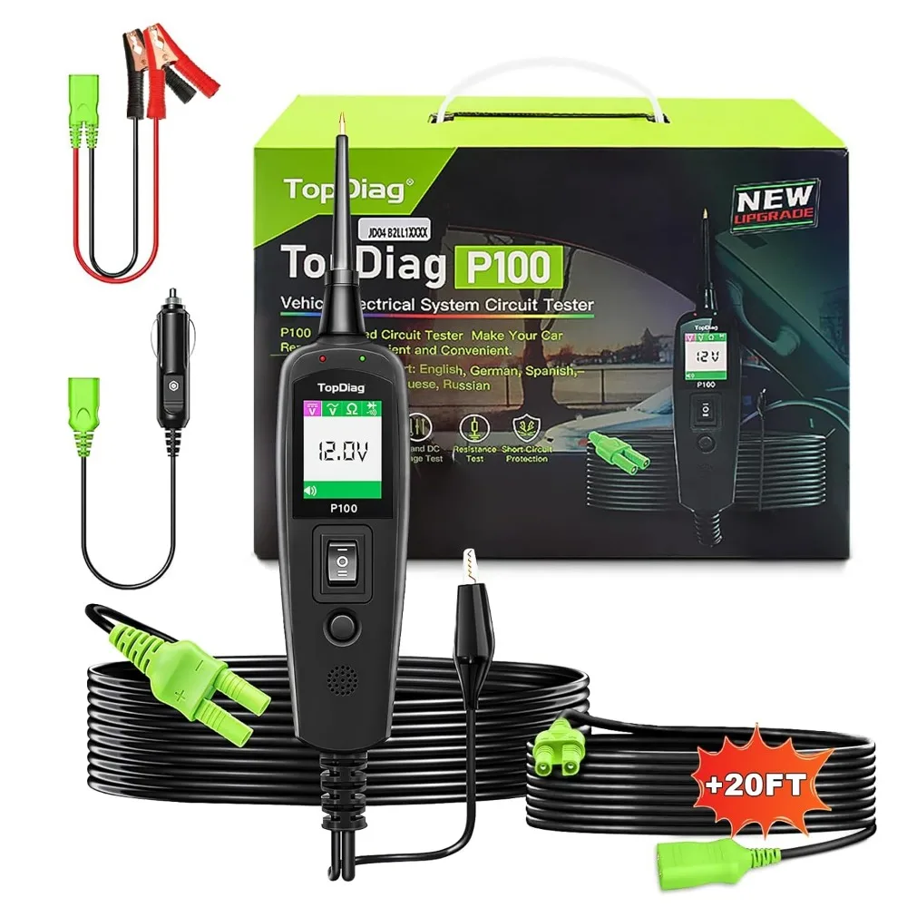 

Автомобильный тестер цепей с кабелем 40 футов, автомобильный диагностический инструмент переменного тока 12 В 24 В для тестирования предохранителей и зонда мощности