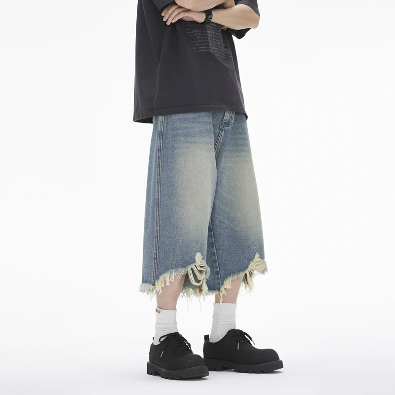 جينز أمريكي ريترو ويد متوتر كاجوال صيفي عالي الخصر مستقيم الساق Haome فضفاض مناسب للشباب ملابس يومية