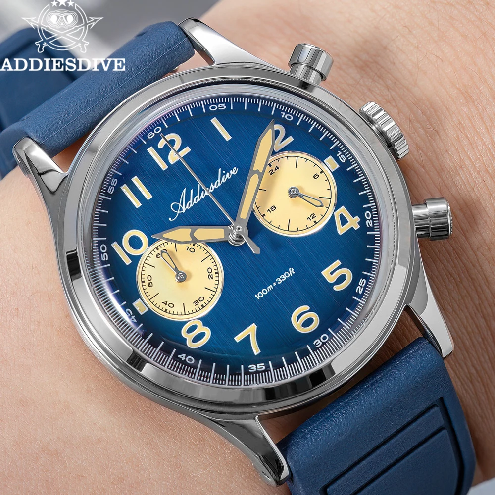 

ADDIESDIVE 38mm Luxury Chronograph Watch Japanese VK64 Quartz Movement 100M Waterproof 316L Stainless Steel Case BGW9 Luminous