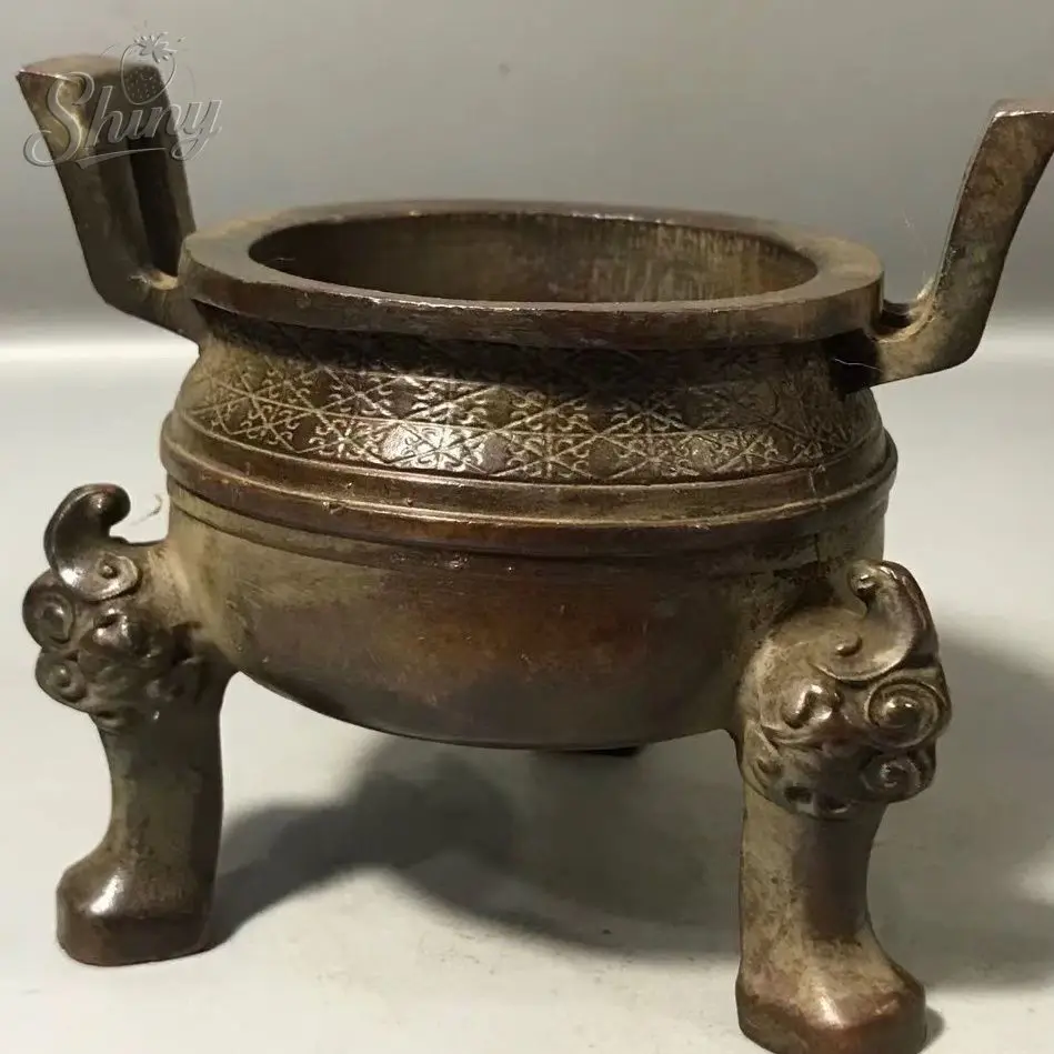 3.5' 'Xuande' Marks China Ancient Bronze Beast Head Three-Legged Incense Burner Censer Statue