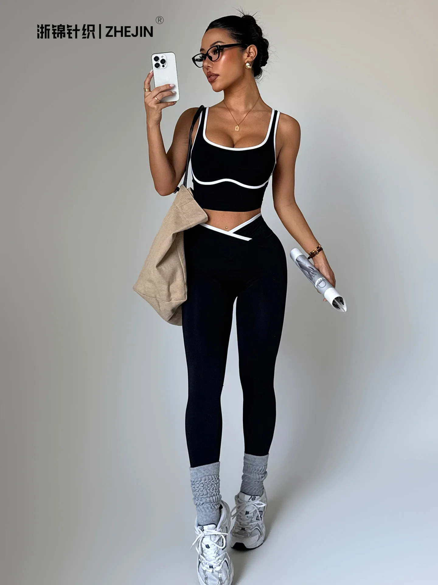Seamless Yoga Set Women 2 Piece Gym Set Contrast Trim Crop Top Crossover V Waist Leggings Workout Outfits Fitness Sportswear Sui