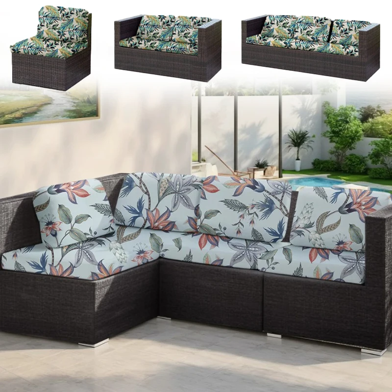 

New Tropical Leaf Print Sofa Cover Waterproof Stretch Fabric Sectional Couch Protector Non-Slip UV Resistant for Patio Furniture