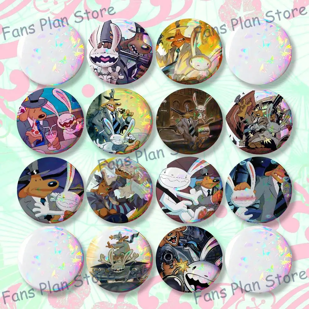 Game Police Bosco Sam Max Brooches For Backpack Accessories 25mm,32mm,48mm,58mm,75mm Round Enamel Pins Cartoon Badge