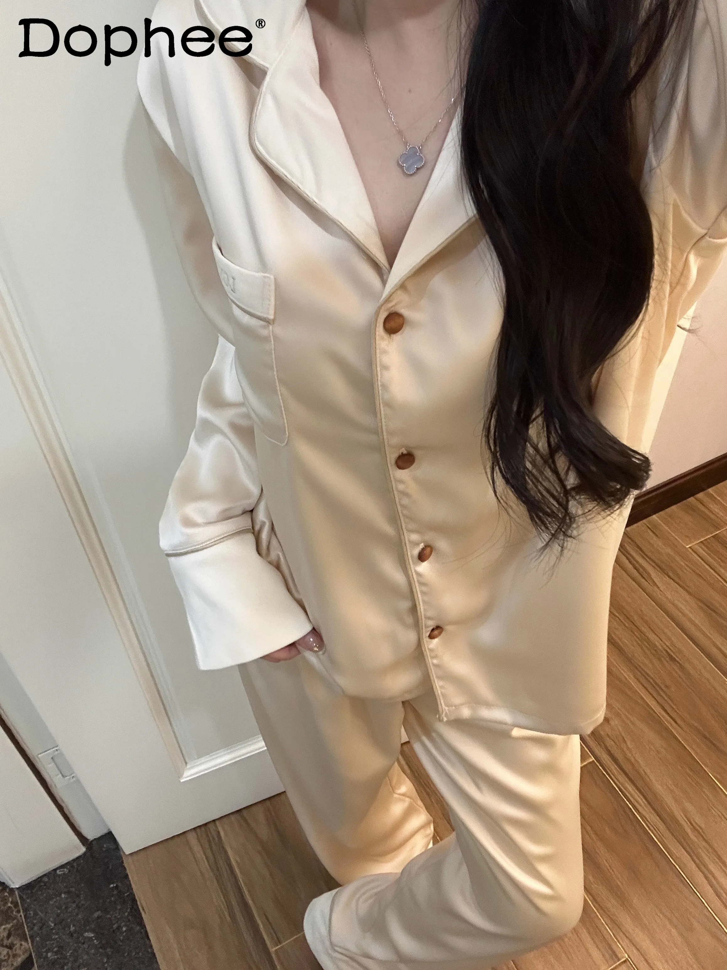 

Japanese Style Original Autumn Winter New Ins Satin Long Sleeve Pajamas for Women Soft Casual Comfortable Homewear Set
