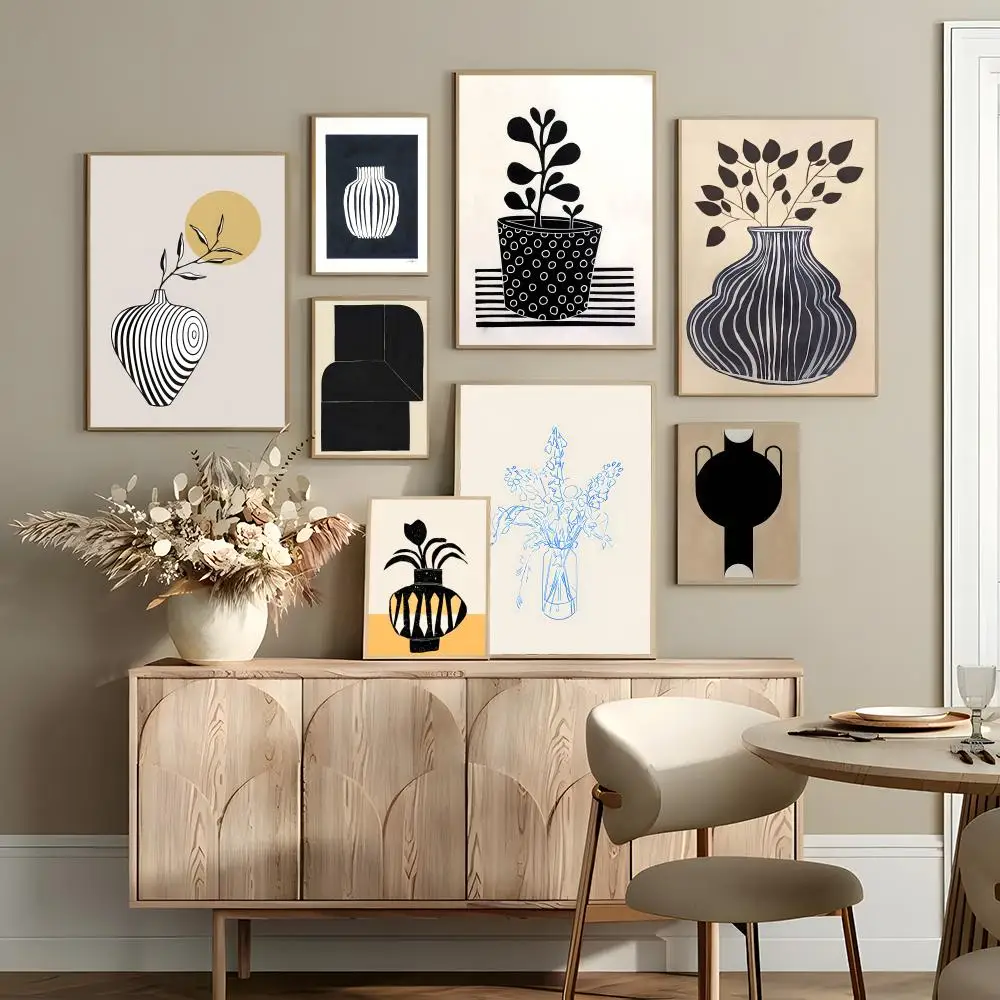 Abstract Line Lemon Flower Vase Geometry Nordic Poster HD Mural Wallart Waterproof Print Decor For Home Decora Durable