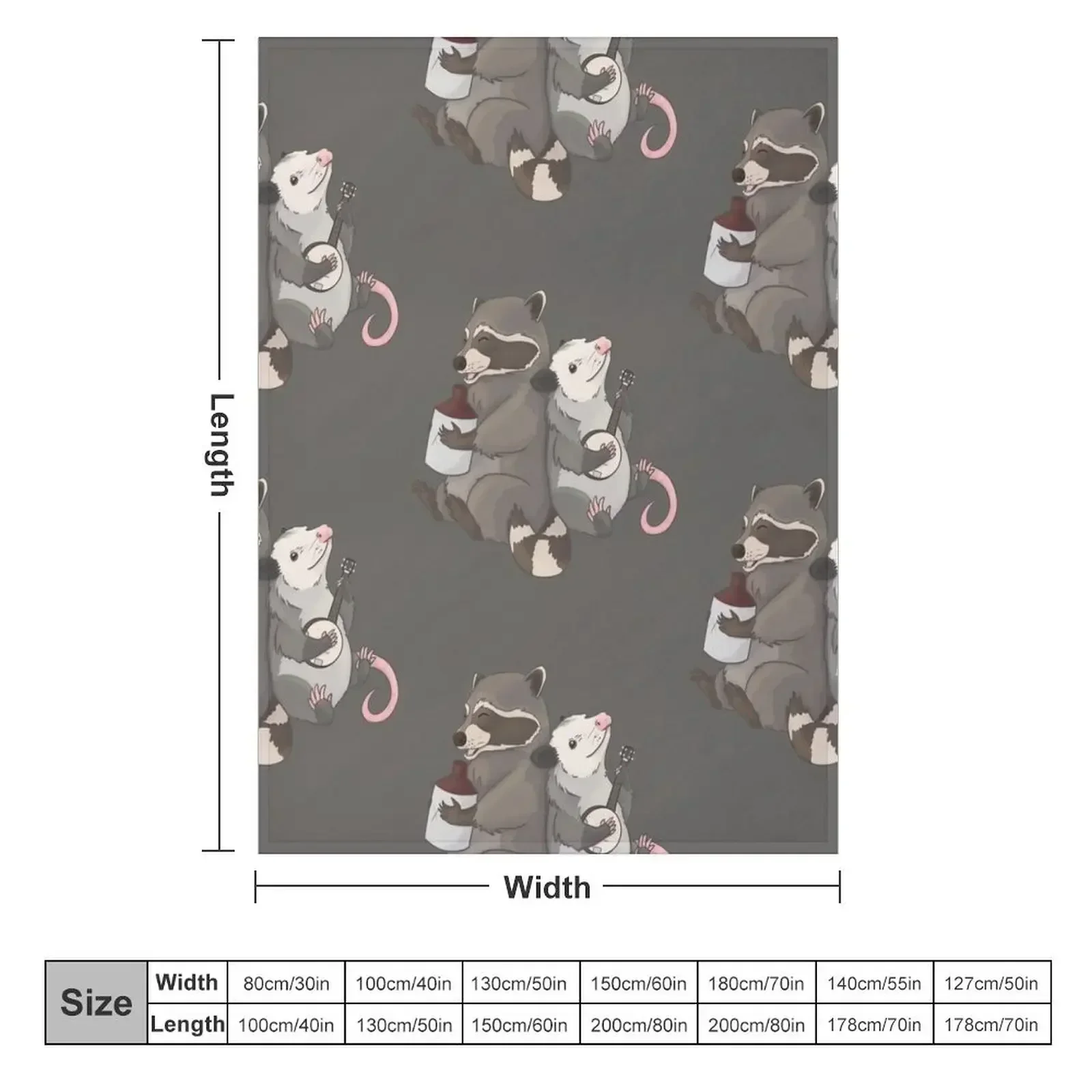 Opossum and a Racoon playing instruments Throw Blanket Plaid Sleeping Bag Luxury St Kid'S Blankets