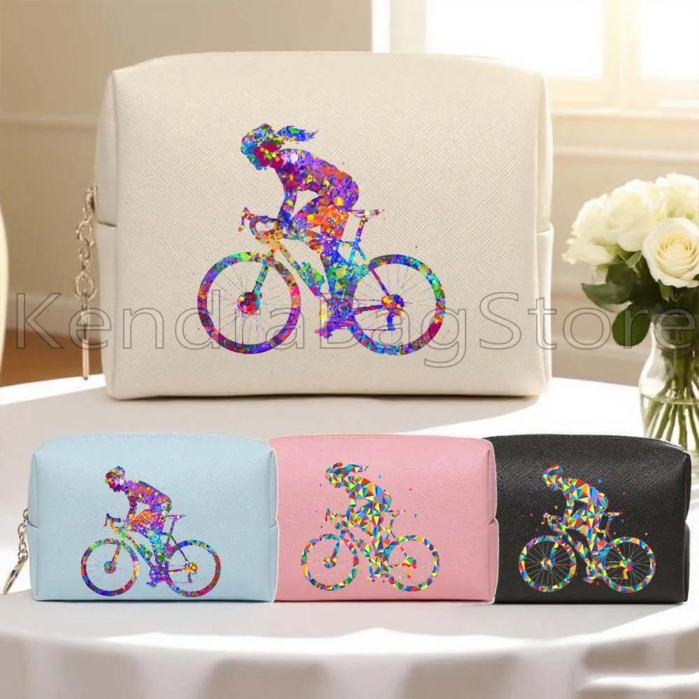

Road Bike Cyclist Girl Motocross Rider Gifts Women Waterproof Cosmetic Bag PU Travel Makeup Bags Make Up Toiletry Storage Bag