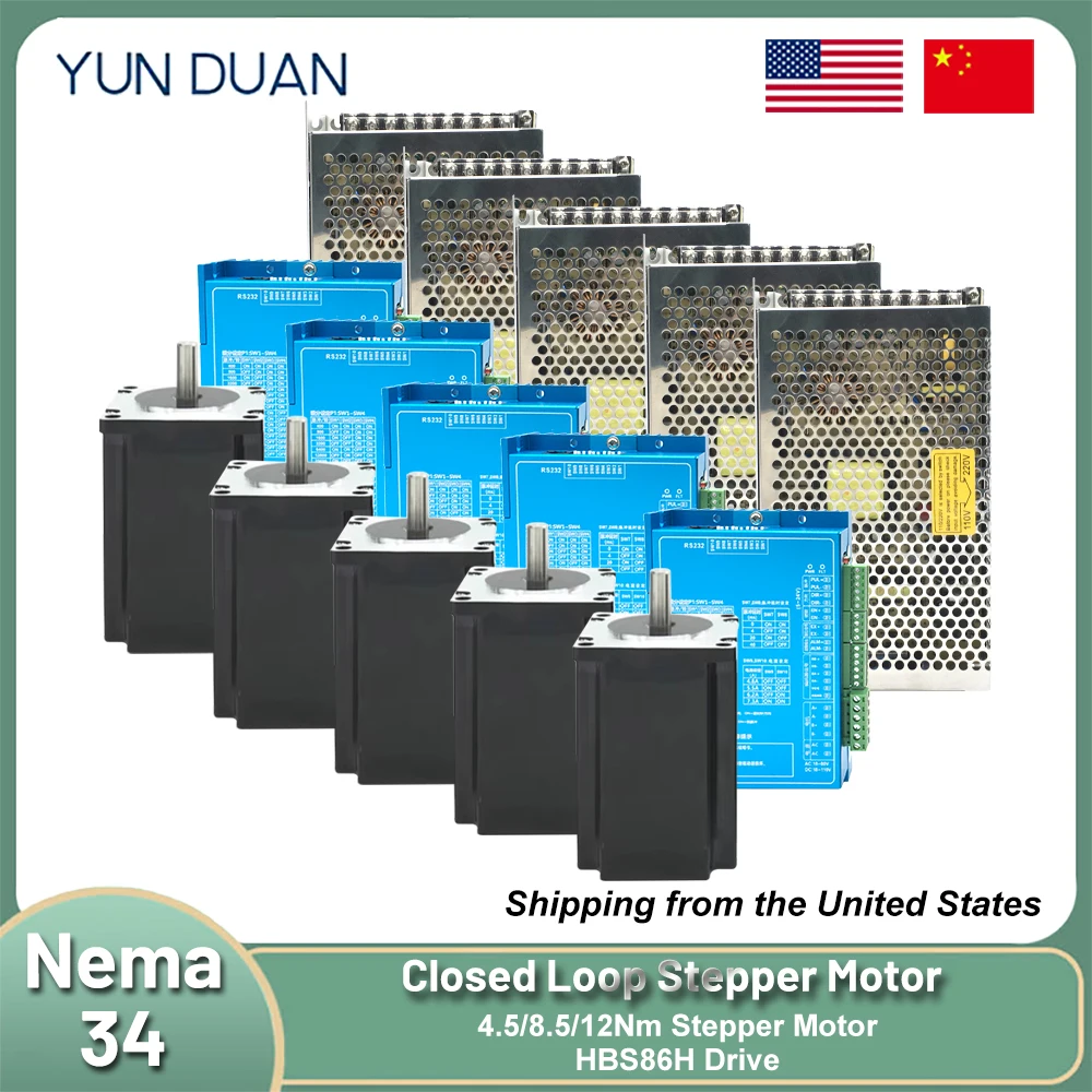 YUN DUAN Nema34 Closed Loop Stepper Motor Driver Kit 2 Phase 4.5/8.5/12Nm 86mm Motor with Encoder Hybird Easy Step Servo Kit