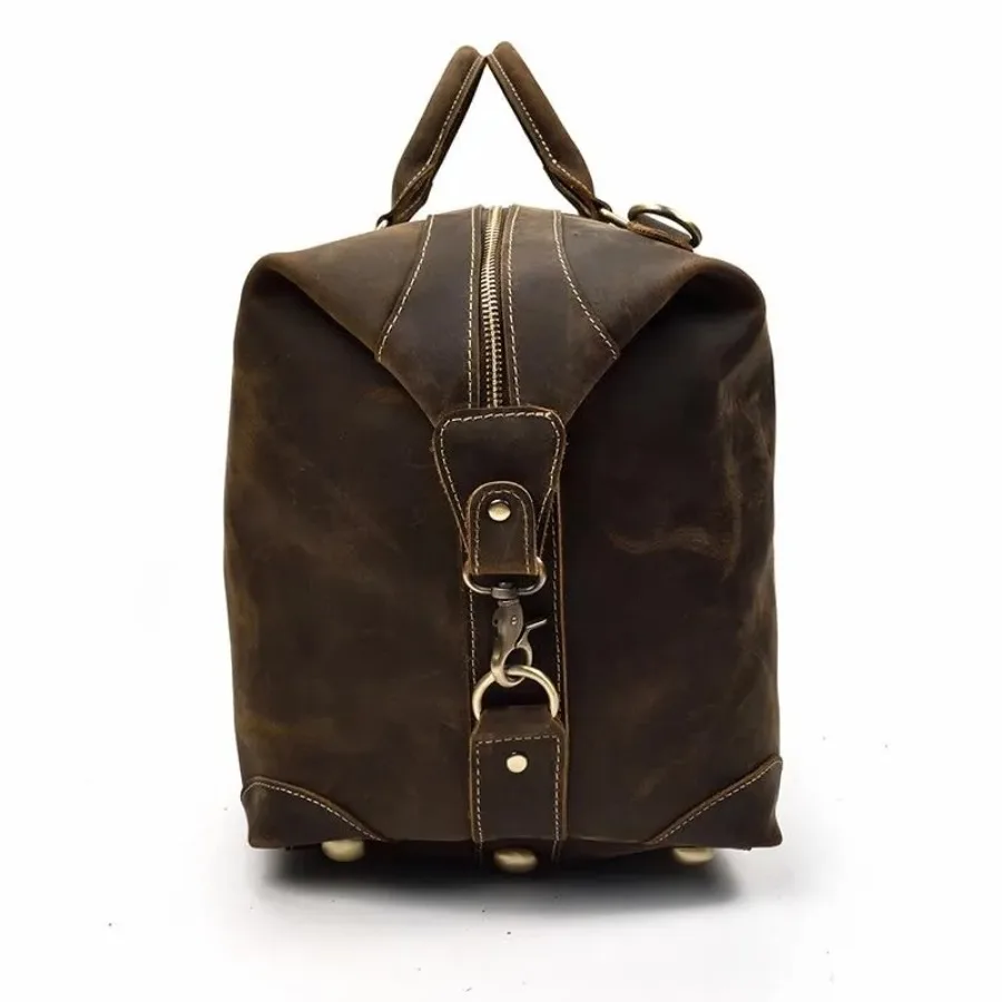 Vintage Leather Duffle Bag | Weekender Travel Bag for Men Women | Classic Style Casual Tote