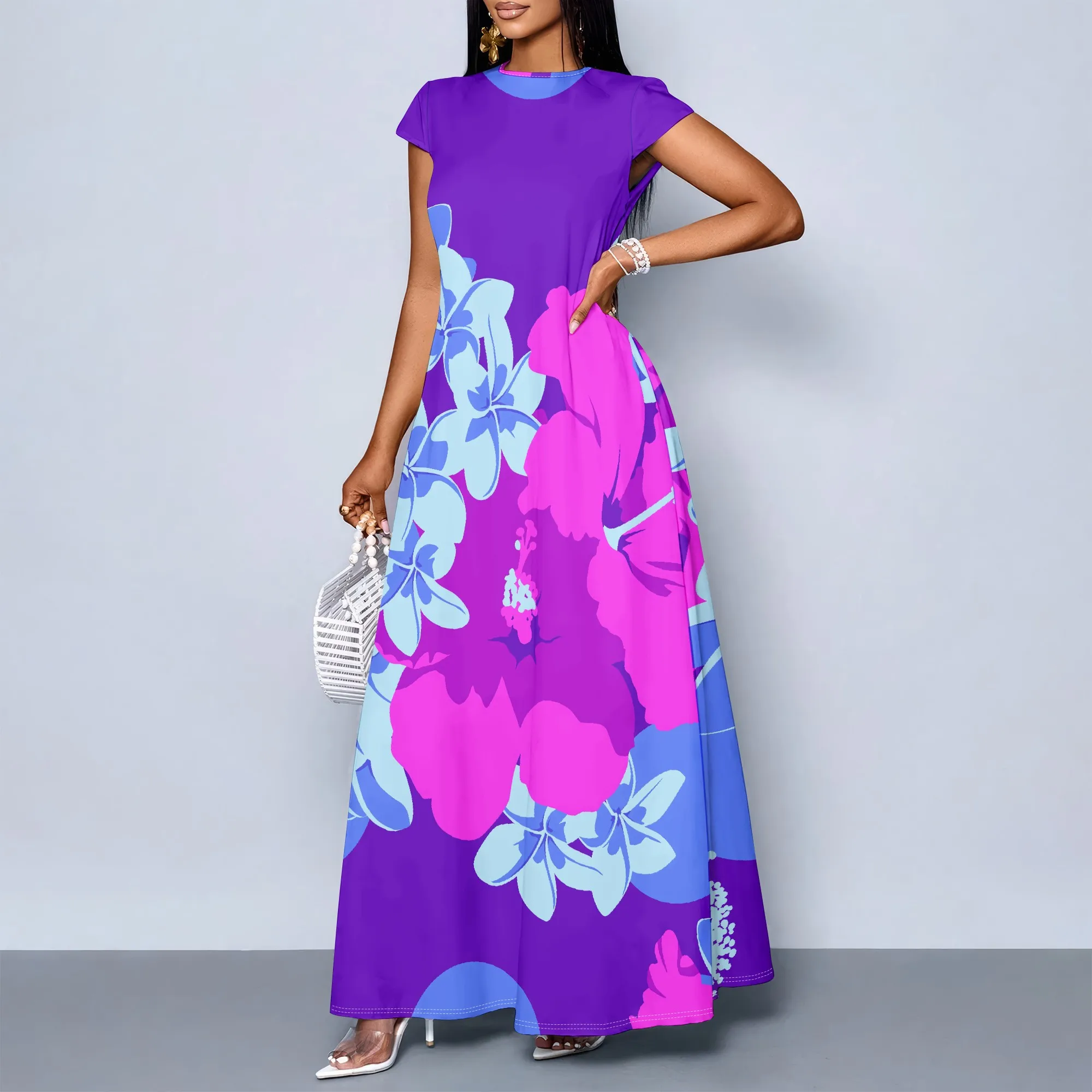 

Women's Short Sleeved Pocket Dress, New Fashionable Printed Dress, Gentle And Stylish Outfit.