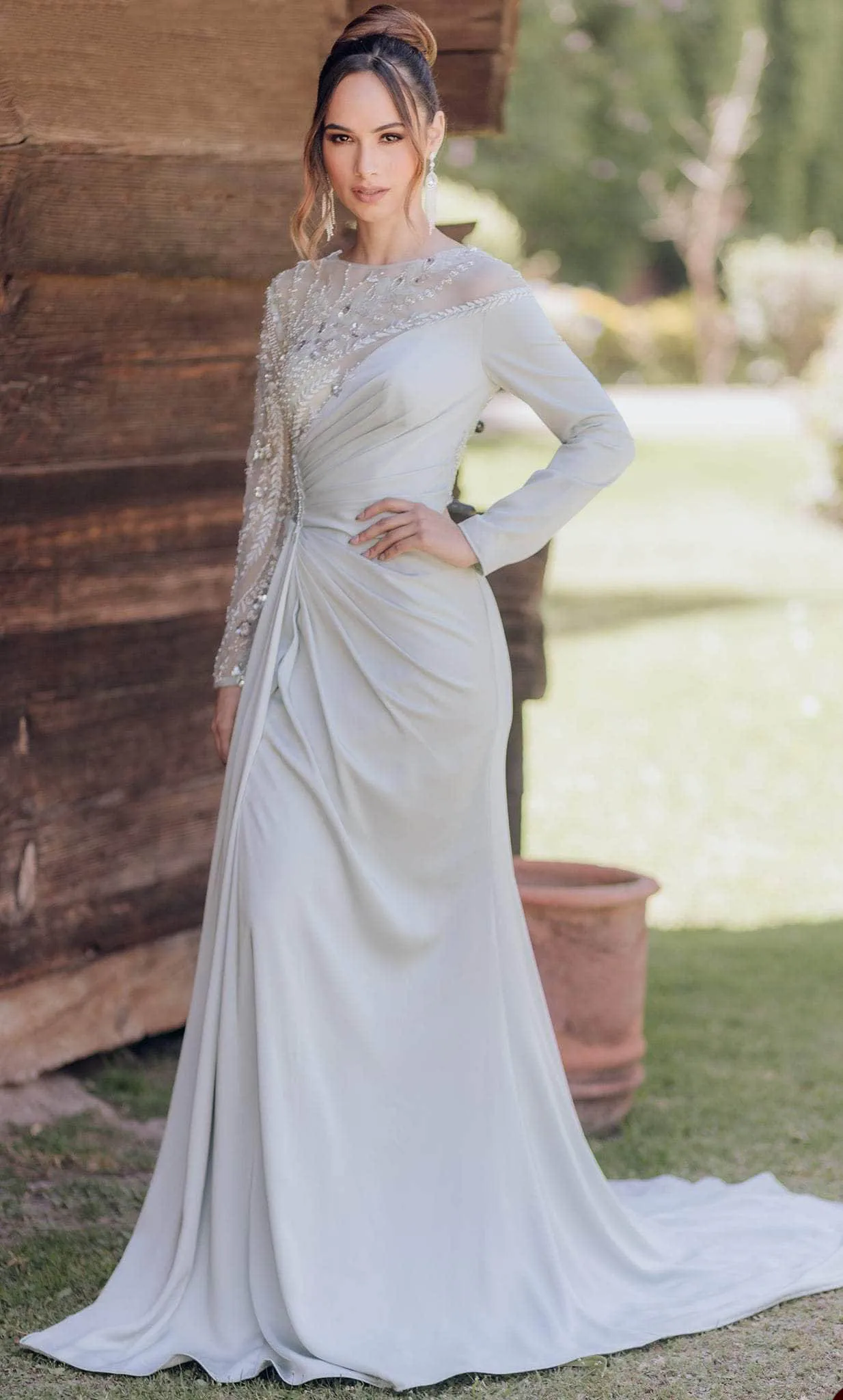 Elegant Mermaid Evening Dresses Appliques Beaded Sequins Long Sleeves Reception Party Gowns Customized Formal Prom Dress