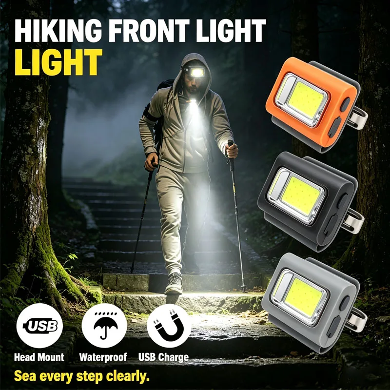 Magnetic COB Clip On Light USB Rechargeable Waterproof Headlamp Bright Emergency Flashlight for Cycling Camping Running Hiking