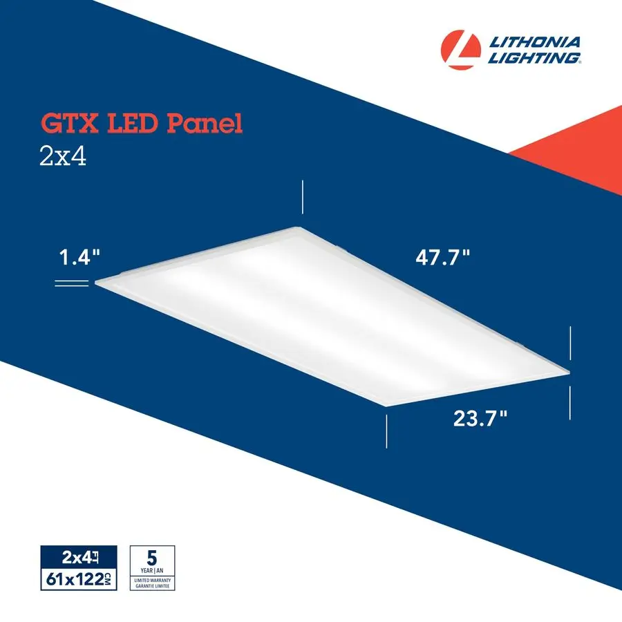 GTX 2x4 LED Flat Panel Light, 2 ft. x 4 ft. LED Light Panel, Ceiling Lighting Fixture for Shop Lighting, Back Lit, 5000 Lumens,