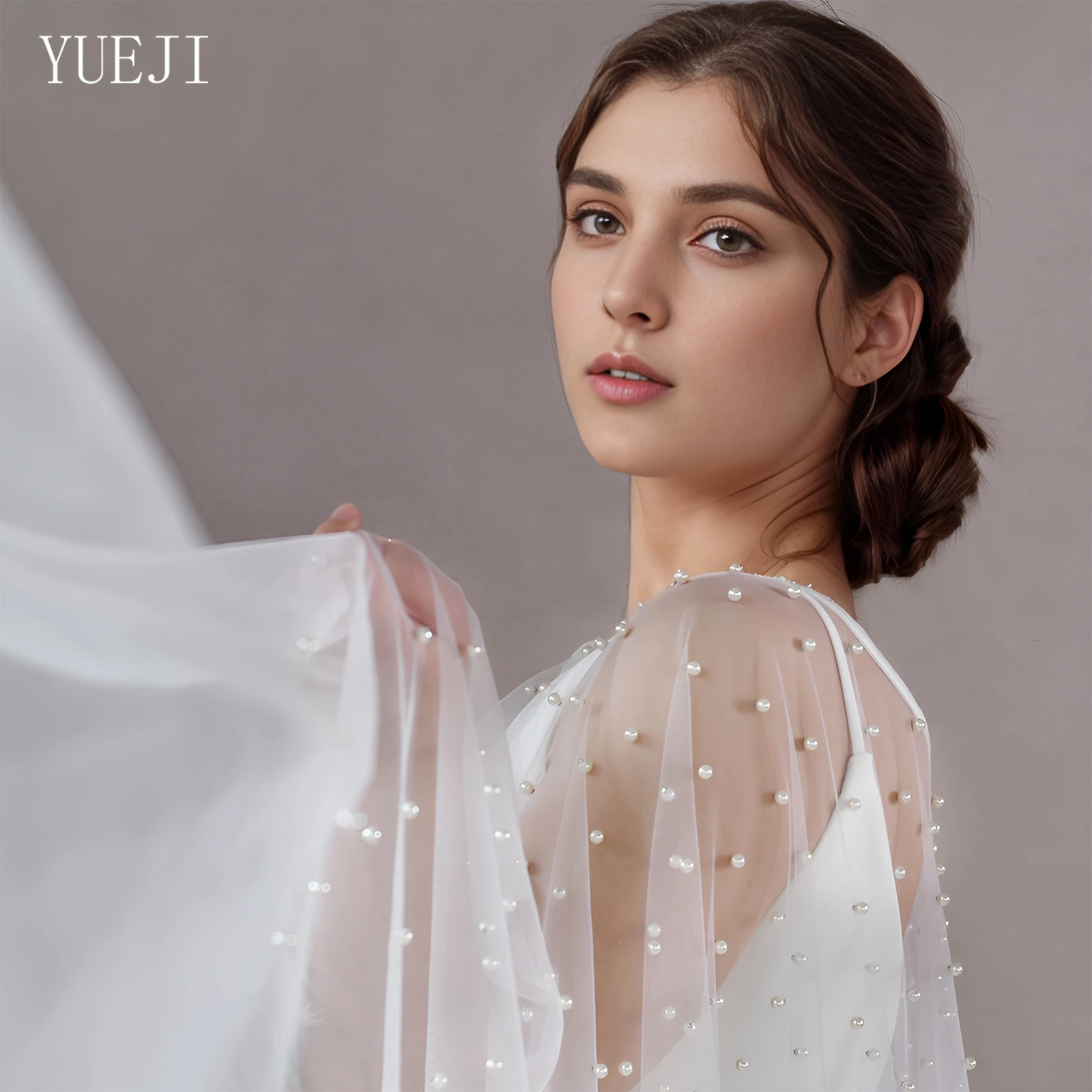 

YUEJI Cathedral Length Bridal Wedding Shawl Trailing Dress Cover Open-Cloak Faux Pearl Cape Stage Show G17