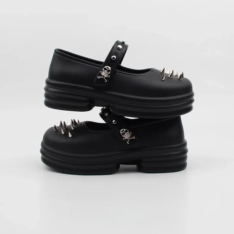 

Оригинальные туфли Мэри Джейн с заклепками, новинка 2024, модные туфли JK на толстой подошве для девочек, модная уличная универсальная женская обувь