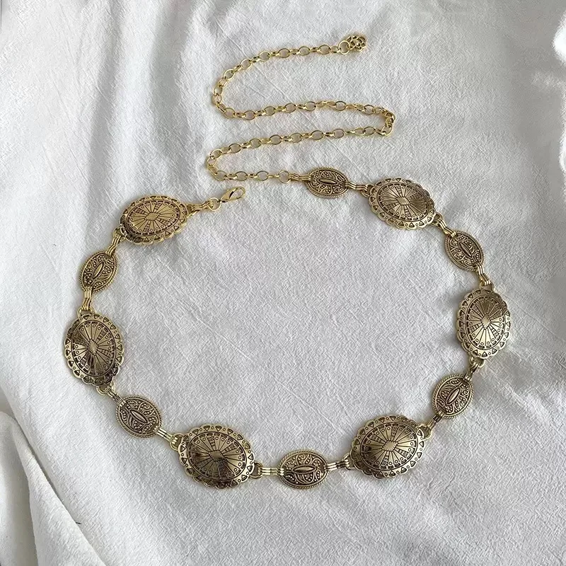 Retro สไตล์ผู้หญิงโลหะเอวอุปกรณ์เสริมแฟชั่น Y2K ชุดกระโปรงเข็มขัดหญิง Punk วงกลมแกะสลักเข็มขัดตกแต่ง