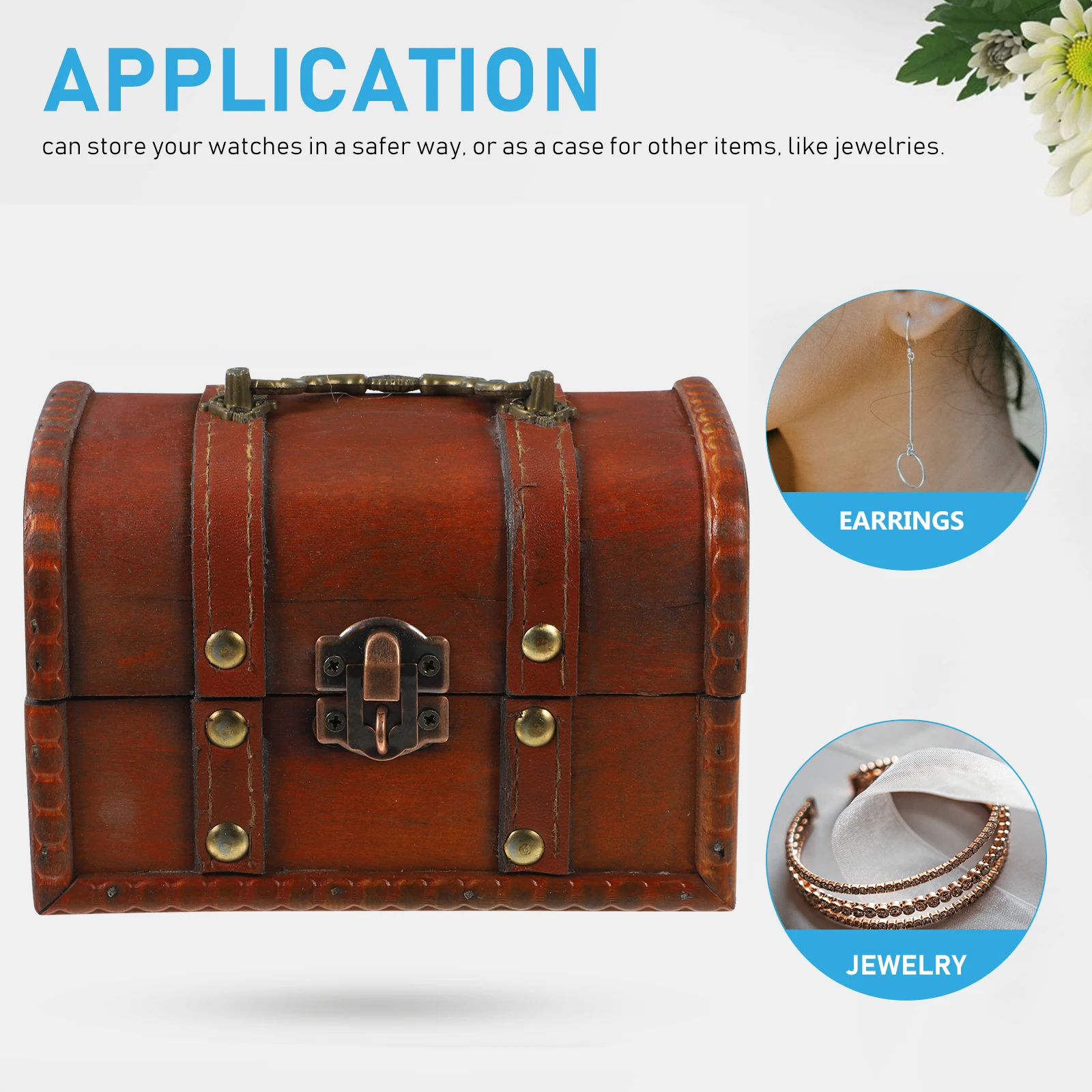 

Wooden Storage Box Vintage Trinket Jewelry Box with Lock Coin Retro Zinc Alloy Treasure Chest Storage Container