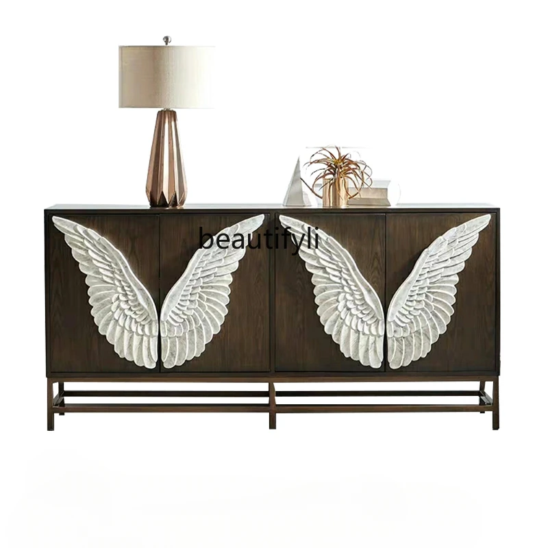 

Household Shoe Cabinet Entrance Entrance Hallway Solid Wood Household Sideboard Simple Modern Angel Wings Storage Cabinet