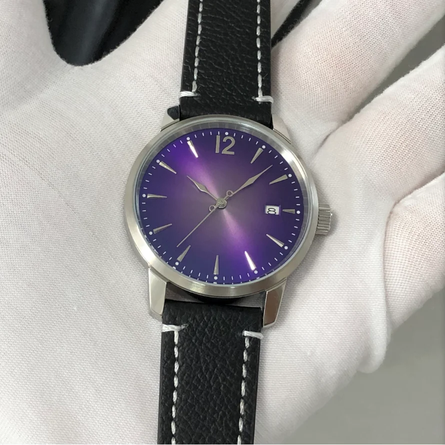 40mm No Logo CN NH35 Watch Automatic Mechanical Movement Calendar Window Gradient Purple Dial Pilot Men's Watches GR0725-26
