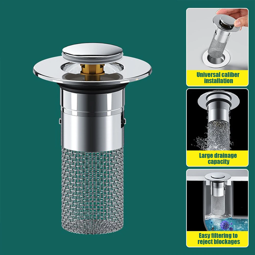 304 Stainless Steel Floor Drain Sink Push Type Filter Basin Spring Core Strainer Washbasin Water Stopper Floor Drain