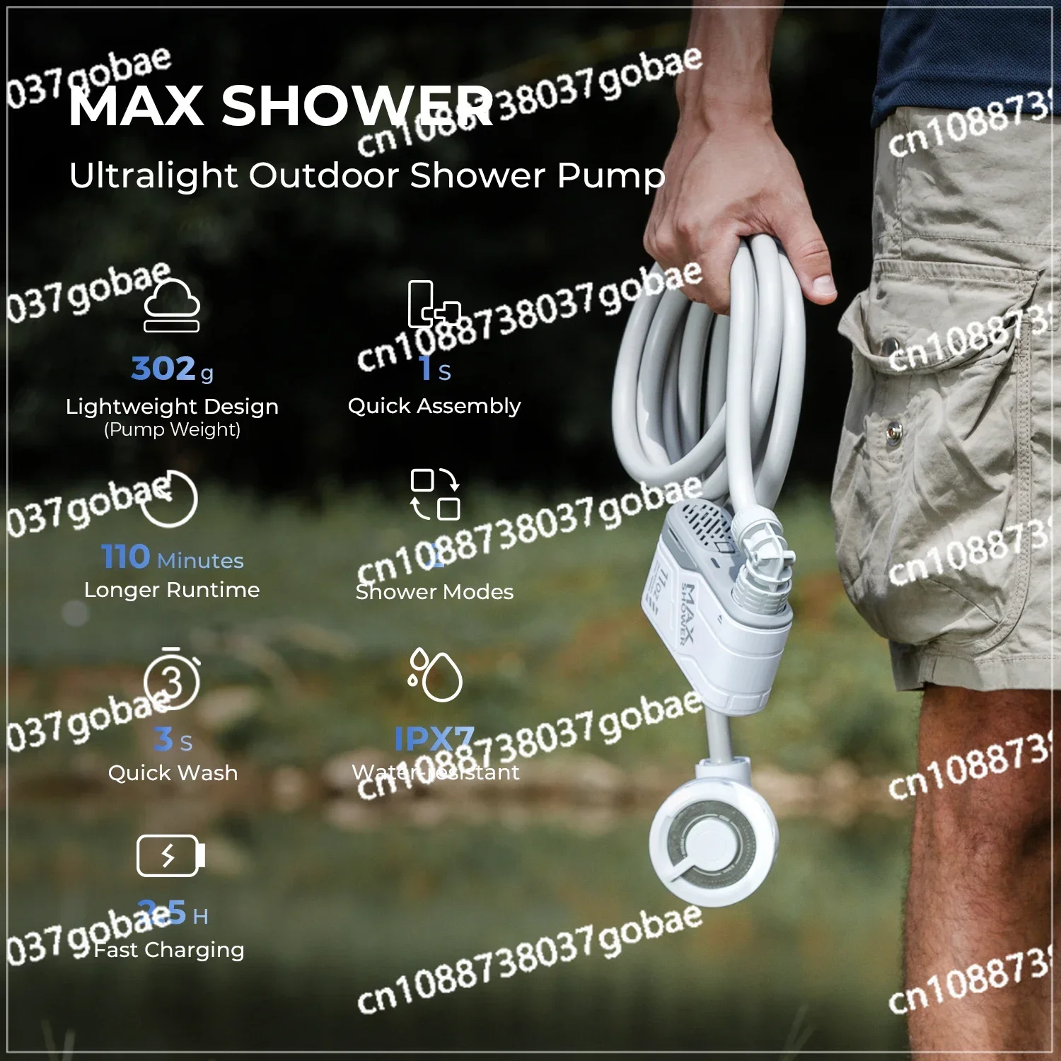 FLEXTAILGEAR Outdoor Camping Shower Portable Electric Shower Pump IPX7 Waterproof for Outdoor Shower, Car Wash, Dishwashing, Pet