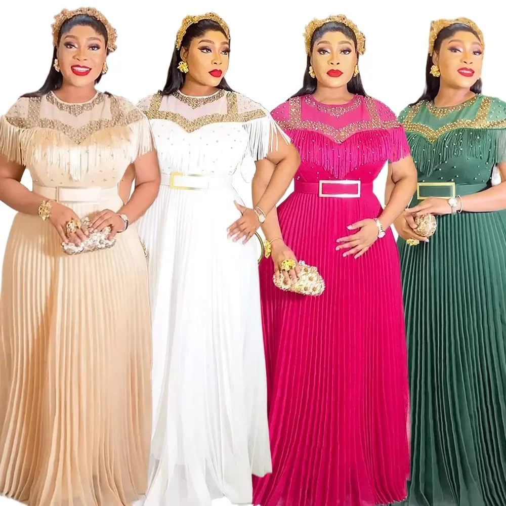 

Plus Size African Party Dresses for Women 2025 New Fashion Dashiki Ankara Wedding Evening Gown Elegant Tassel Muslim Maxi Dress
