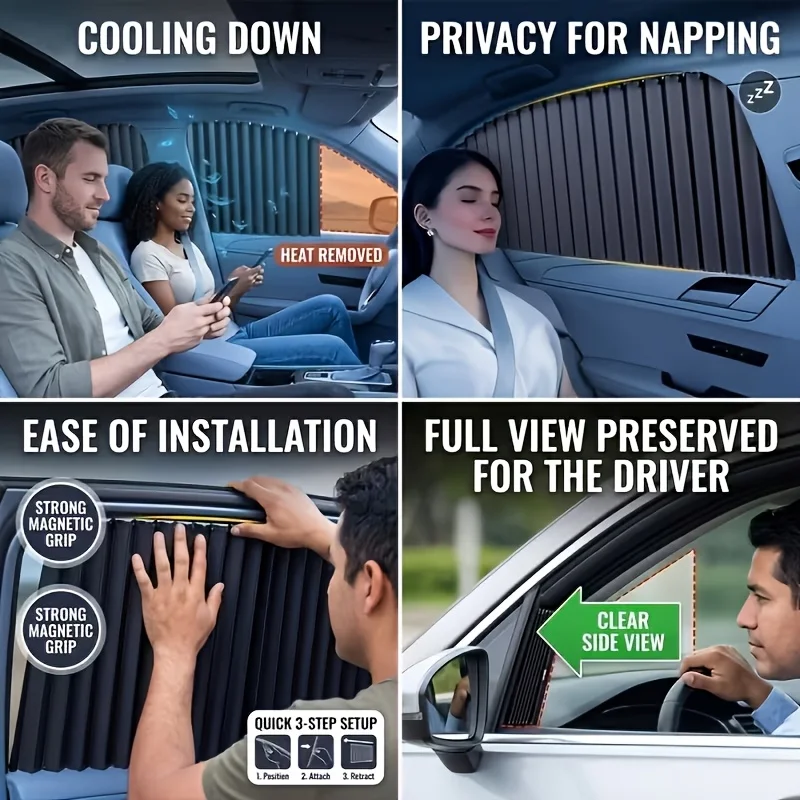 4pcs Side Window Sun Shades,Car Blackout Curtains, UV Protection, Heat Insulation, Suitable for Camping, Sleeping, Travel