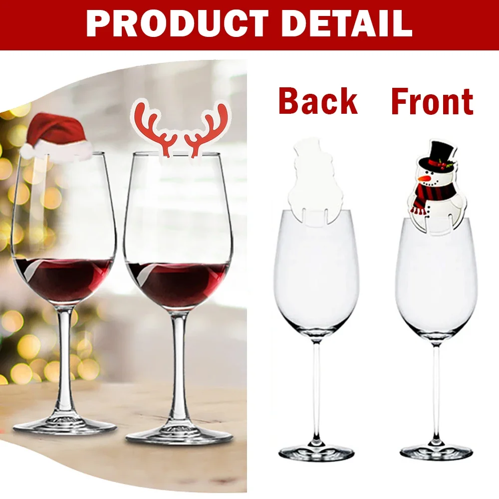 20/30Pcs Cup Card Santa Hat Snowman Wine Glass Ornament 2024 Christmas Decoration Home Party Navidad Noel Holiday Decor Supplies