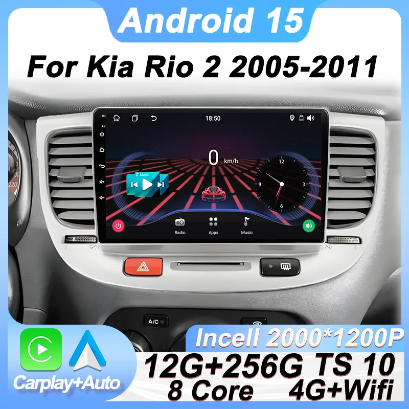 

Multimedia Video Player For Kia Rio 2 2005-2011 Android 15 Car Radio Carplay Stereo Head Unit GPS Navigation Bluetooth 8 Core 4G