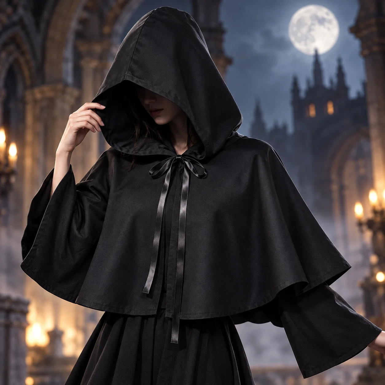 Hooded Short Cloak Cape with Sewn Construction Dark Medieval Gothic Wizard Costume Cloak for Women and Men Grim Reaper Cosplay