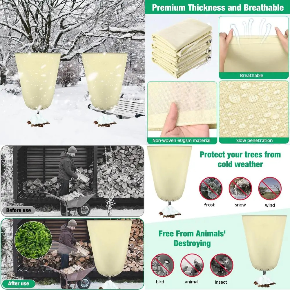 

Winter Frost Blankets for Outdoor Plants, 35.4x59, with Zipper & Drawstring, Beige