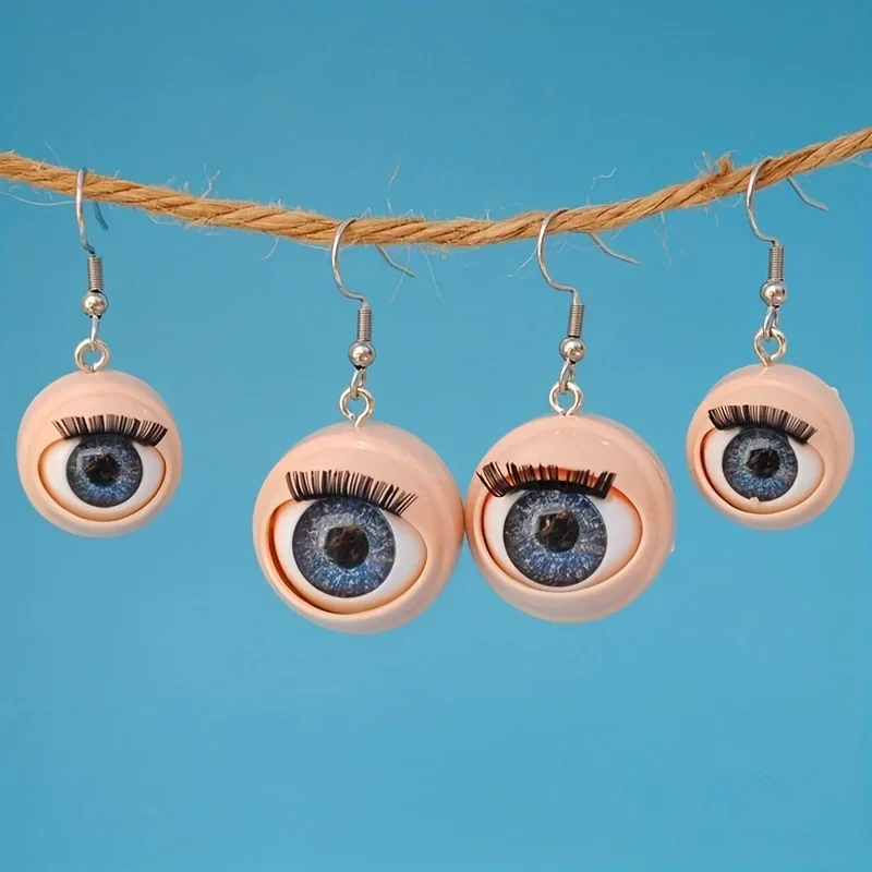 Blinking Doll Eye Earrings Dangle Quirky Weird Creepy Cute Strange Odd Jewelry Earrings