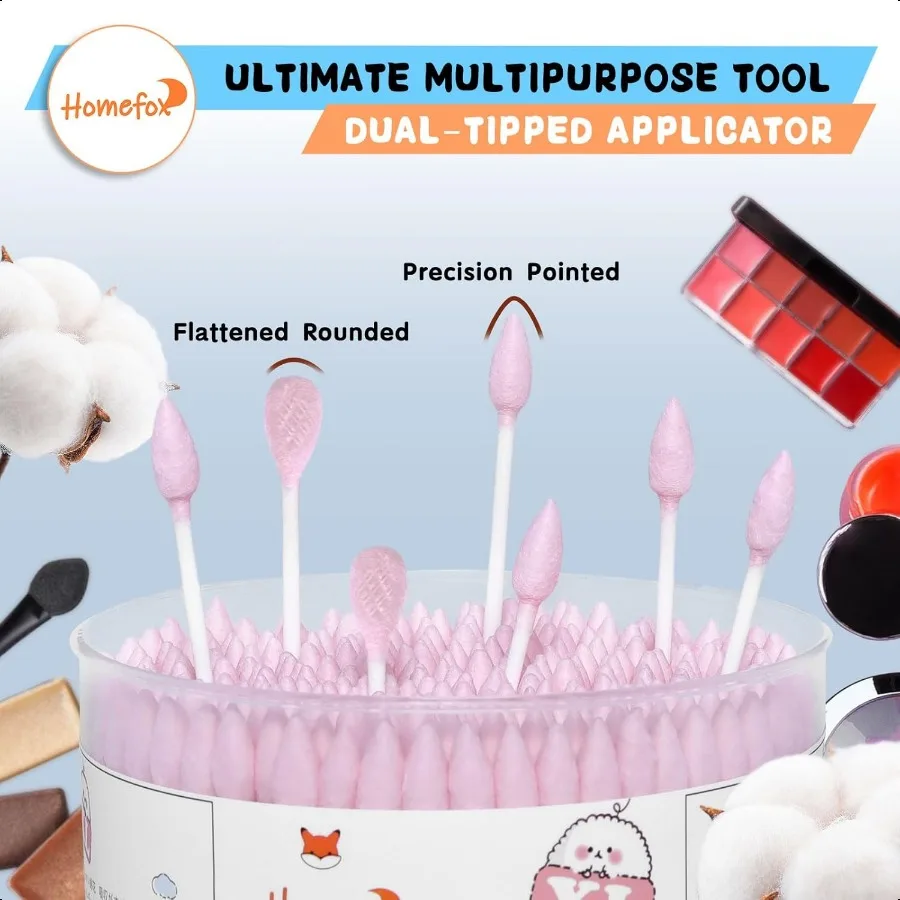 Pink Cotton Swabs Flattened Pointed 250 Count Organic XL Cotton Bud Double Side Tight Firm Wounded Precision Extra Large Cotton