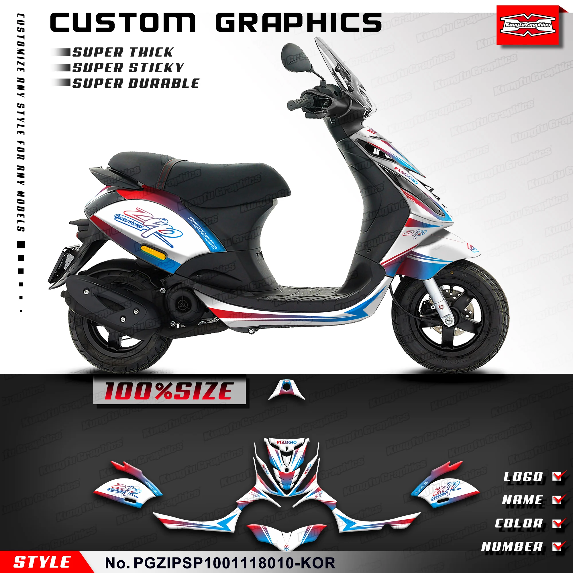 KUNGF GRAPHICS Scooter Stickers Custom Vinyl Decals for Piaggio Zip 100 ZIP100 2011 2012 2013 2014 2015 2016 2017 2018,Accessory