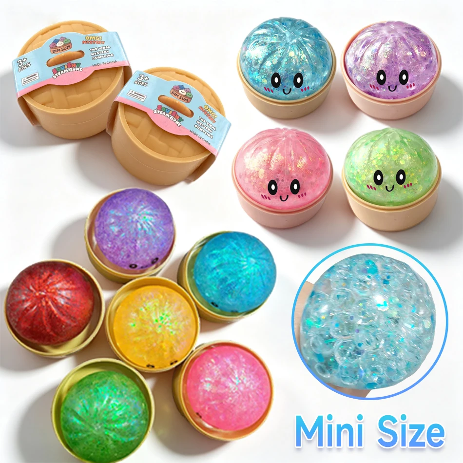 4er-Set Mini Squishy Dumpling Realistische Brötchen Sensorische Fidget-Spielzeuge Farbige Glitzer-Dampfbrötchen Entspannungsball Kleine Quetschbare Spielzeuge