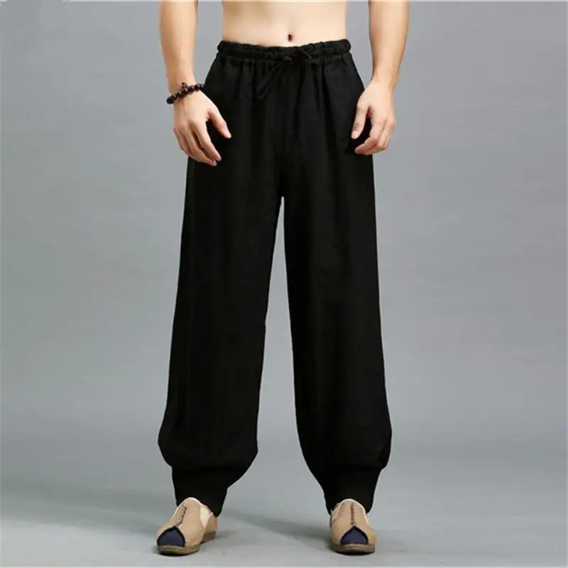 Spring Summer Men's Loose Fit Linen Cotton Casual Pants Long Lantern Sle Trousers Artistic Retro Original Design Zen Sle