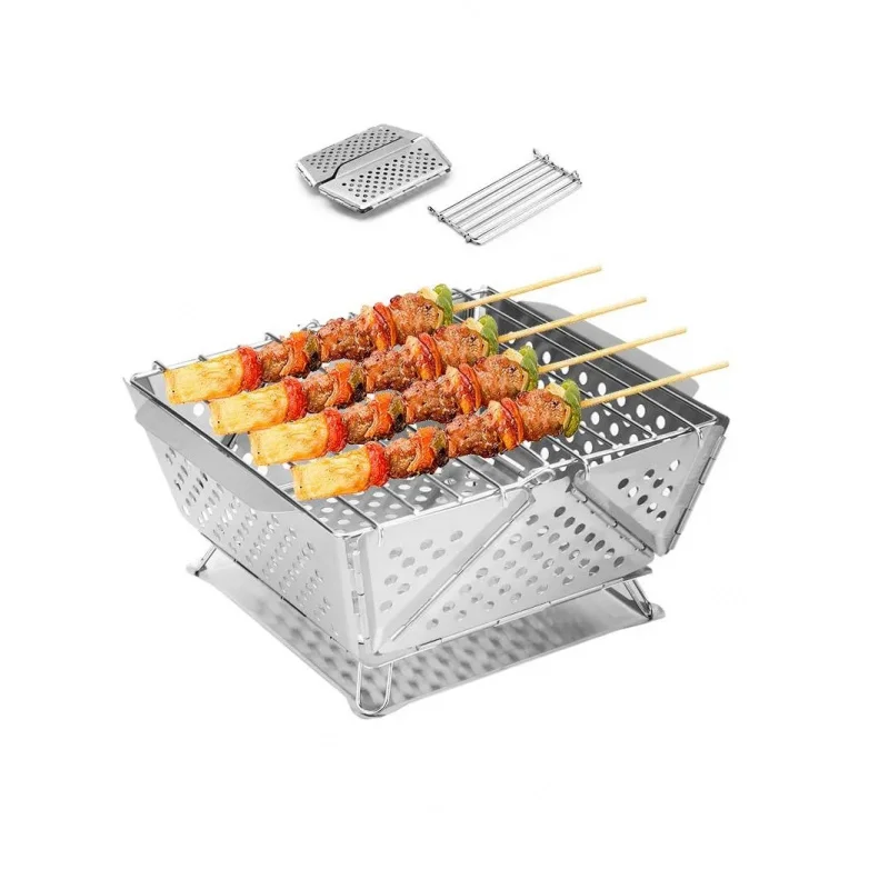 Stainless Steel Folding BBQ Grill Portable Firewood Stove Easy-to-Carry Grill RackCampfire Grill