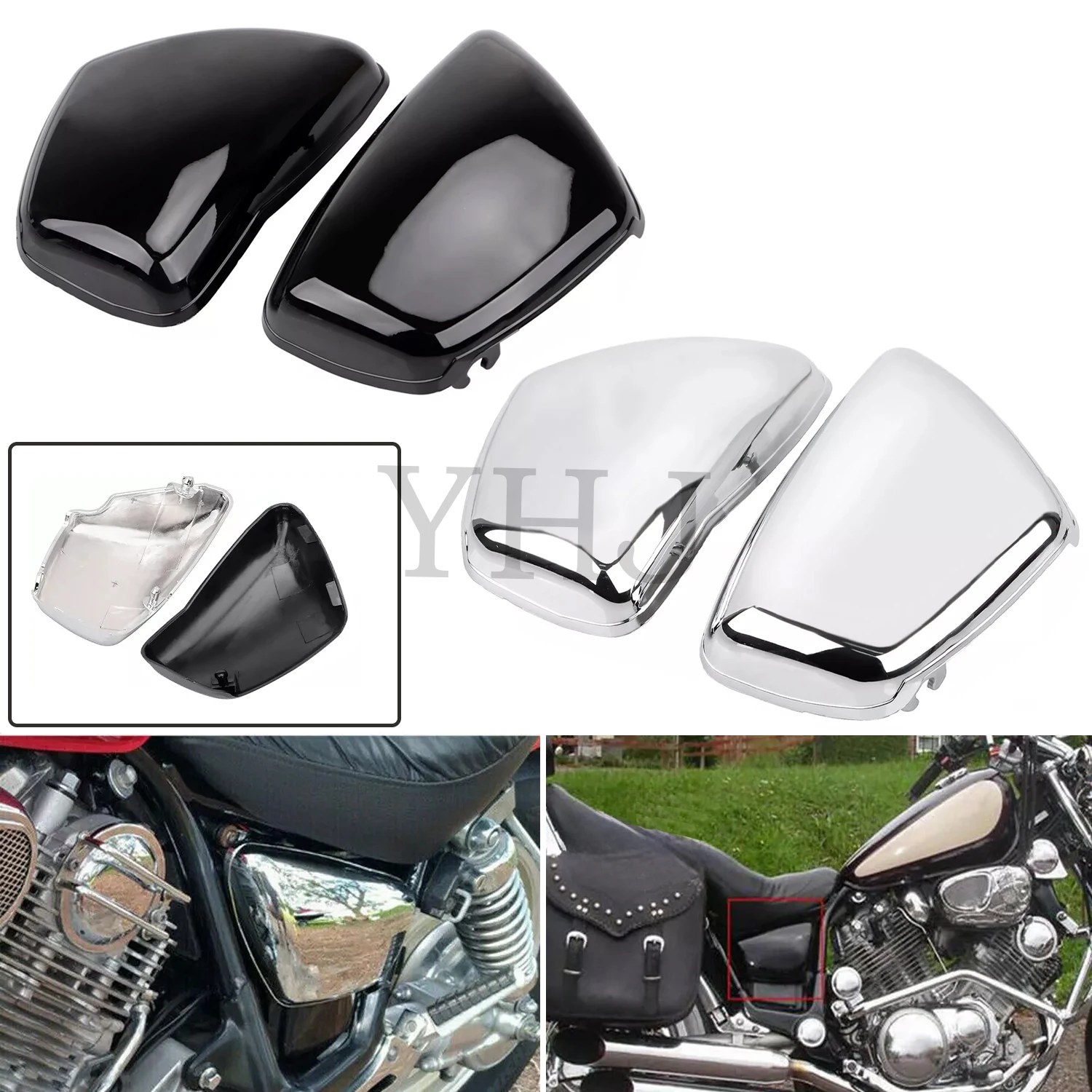 

For Yamaha Motorcycle Virago XV750 700 1000 1100 1984-UP Chrome/Black ABS Plastic Left + Right Battery Side Panel Fairing Cover